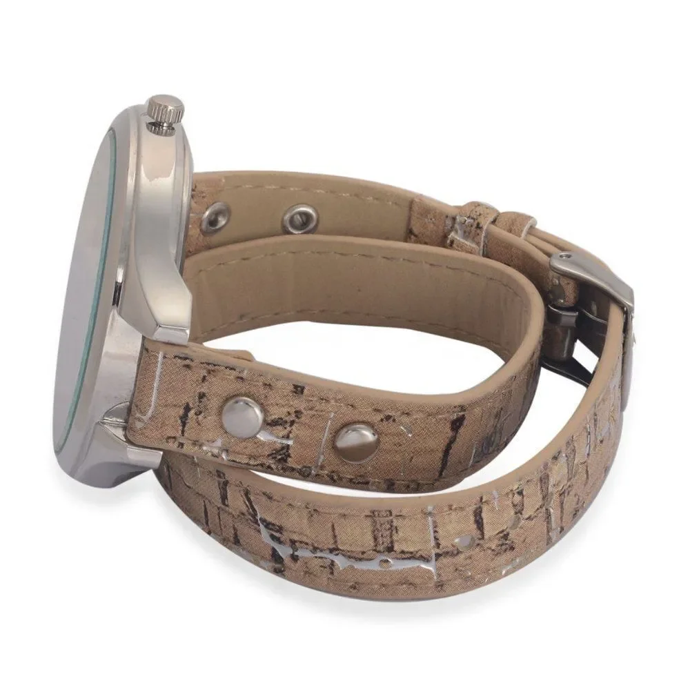 STRADA Beige Band Wrap Watch with Stainless Steel Back